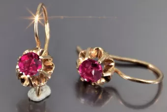 Vintage auskariai iš 14k 585 rožinio aukso vec060 aleksandritas rubinas emeraldas safiras ...