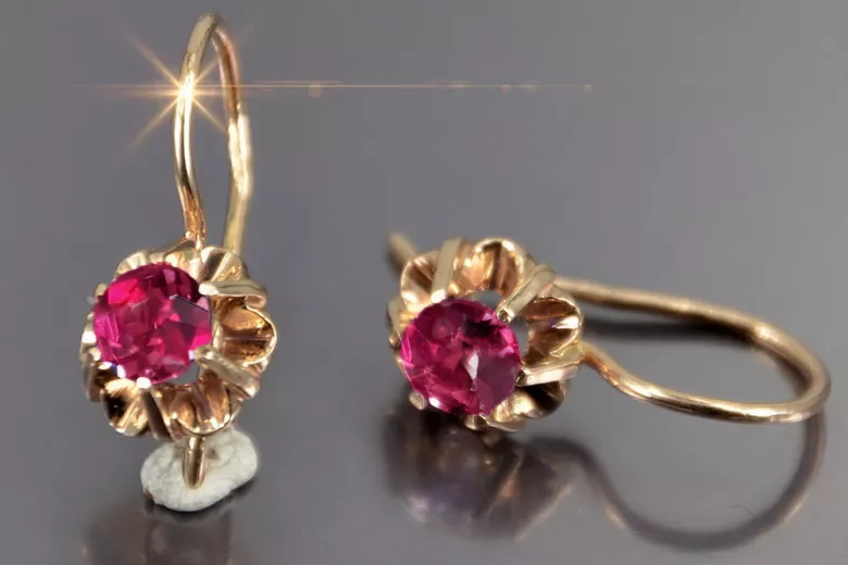 Boucles d’oreilles en or rose soviétique russe 14k 585 vec060 alexandrite rubis émeraude saphir ...
