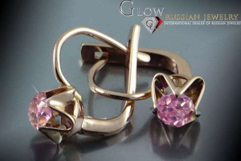 Russische Sowjetische Rose Pink 14k 585 Gold Ohrringe vec061 Alexandrit Rubin Smaragd Saphir ...