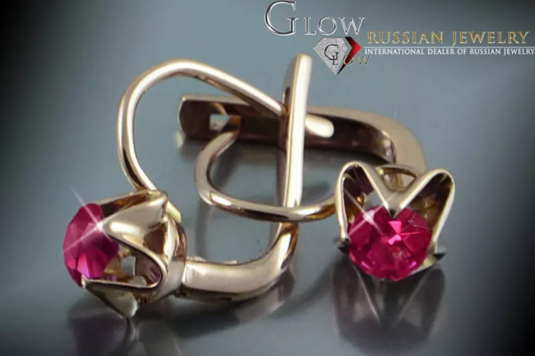 Vintage rose pink 14k 585 gold earrings vec061 alexandrite ruby emerald sapphire ...