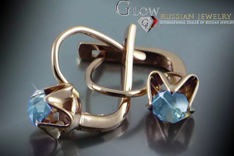 Boucles d’oreilles en or rose soviétique russe 14k 585 vec061 alexandrite rubis émeraude saphir ...
