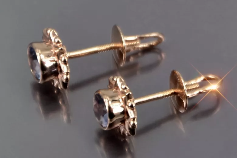 Russische Sowjetische Rose Pink 14k 585 Gold Ohrringe vec063 Alexandrit Rubin Smaragd Saphir ...