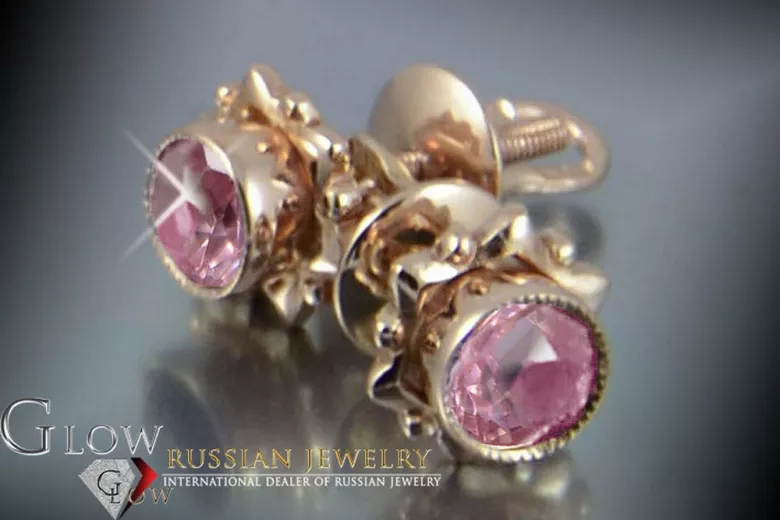 Russische Sowjetische Rose Pink 14k 585 Gold Ohrringe vec063 Alexandrit Rubin Smaragd Saphir ...
