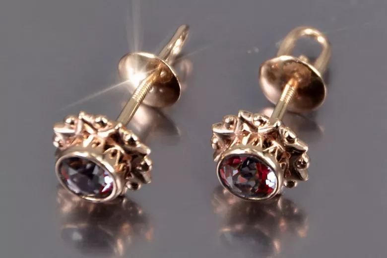 Boucles d’oreilles en or rose soviétique russe 14k 585 vec063 alexandrite rubis émeraude saphir ...