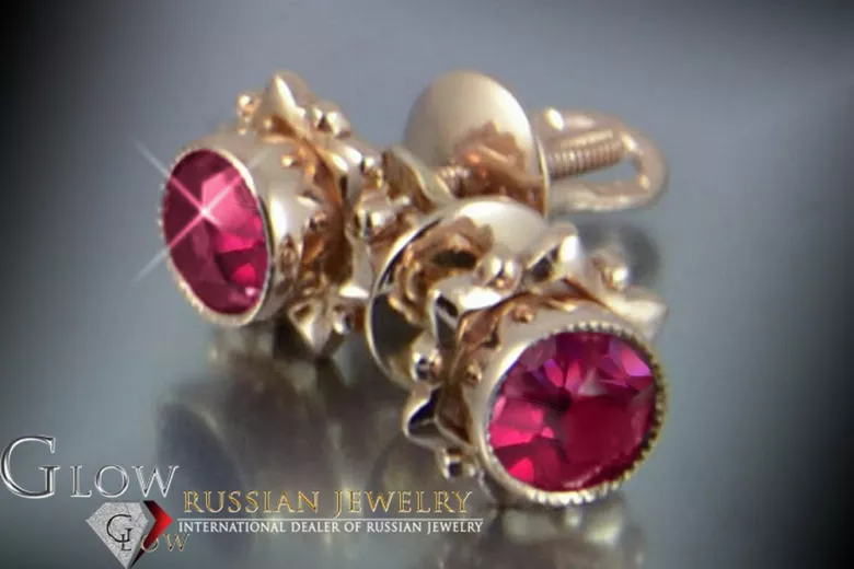 Russische Sowjetische Rose Pink 14k 585 Gold Ohrringe vec063 Alexandrit Rubin Smaragd Saphir ...