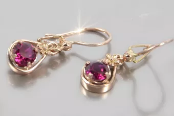 Boucles d’oreilles en or rose soviétique russe 14k 585 vec065 alexandrite rubis émeraude saphir ...
