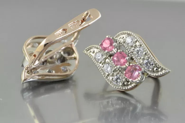 Russische Sowjetische Rose Pink 14k 585 Gold Ohrringe vec068 Alexandrit Rubin Smaragd Saphir ...
