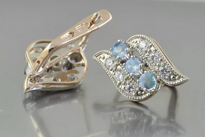 Boucles d’oreilles en or rose soviétique russe 14k 585 vec068 alexandrite rubis émeraude saphir ...