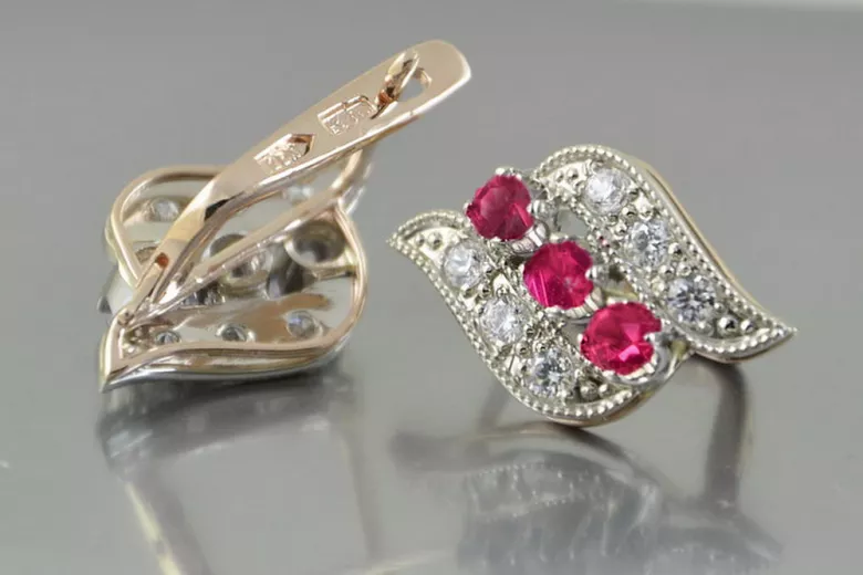 Ruso soviético rosa rosa 14k 585 pendientes de oro vec068 alejandrita rubí esmeralda zafiro ...