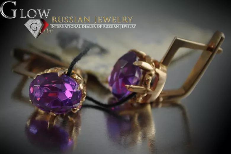 Russische Sowjetische Rose Pink 14k 585 Gold Ohrringe vec071 Alexandrit Rubin Smaragd Saphir ...