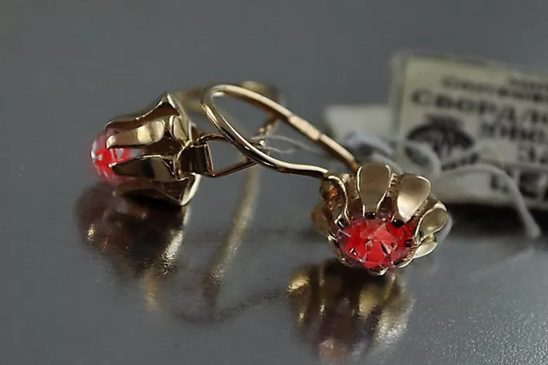 Ruso soviético rosa rosa 14k 585 pendientes de oro vec072 alejandrita rubí esmeralda zafiro ...