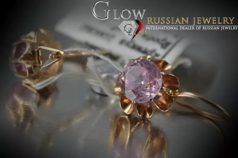 Russische Sowjetische Rose Pink 14k 585 Gold Ohrringe vec073 Alexandrit Rubin Smaragd Saphir ...