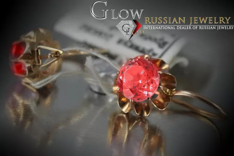 Ruso soviético rosa rosa 14k 585 pendientes de oro vec073 alejandrita rubí esmeralda zafiro ...