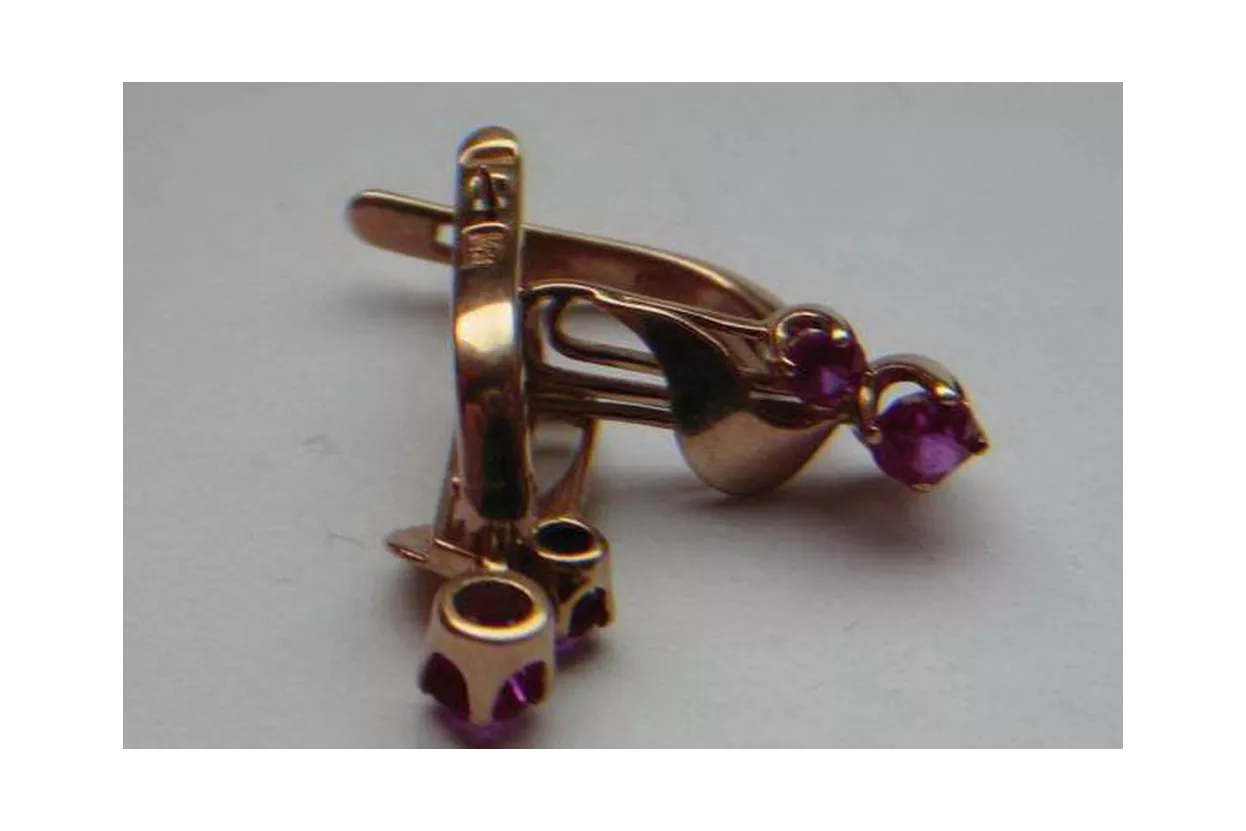Vintage rose pink 14k 585 gold earrings vec075 alexandrite ruby emerald sapphire ...