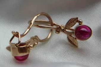 Boucles d’oreilles en or rose soviétique russe 14k 585 vec076 alexandrite rubis émeraude saphir ...