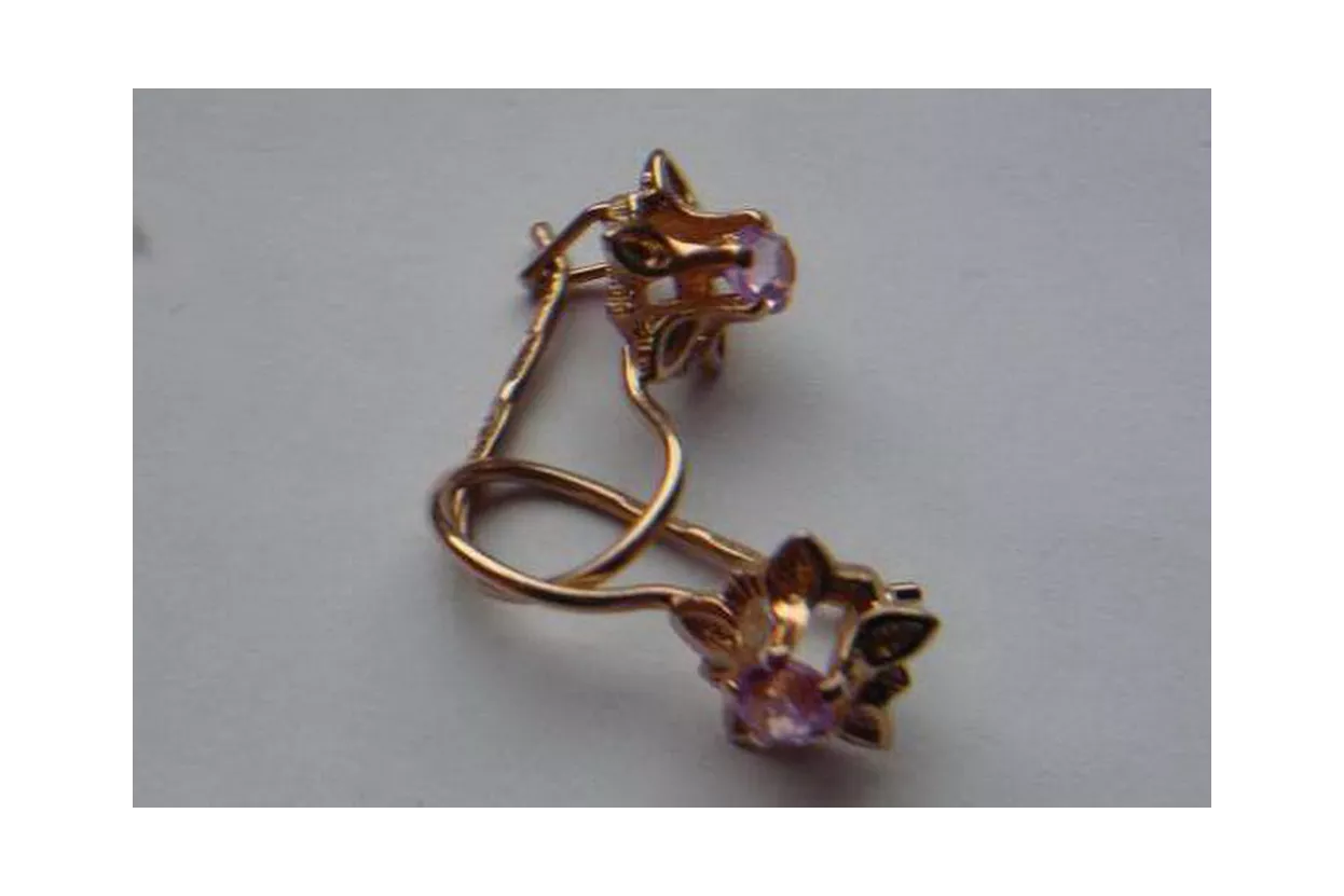 Vintage rose pink 14k 585 gold earrings vec078 alexandrite ruby emerald sapphire ...