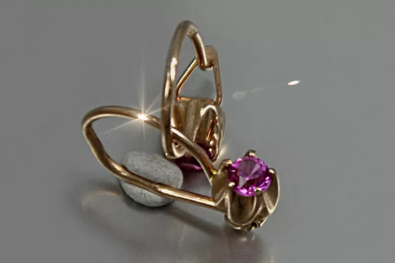 Vintage rose pink 14k 585 gold earrings vec080 alexandrite ruby emerald sapphire ...