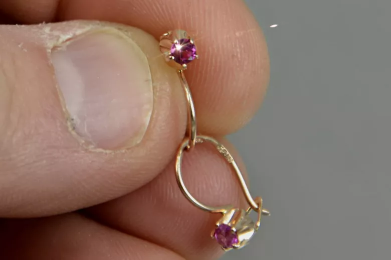 Vintage rose pink 14k 585 gold earrings vec080 alexandrite ruby emerald sapphire ...