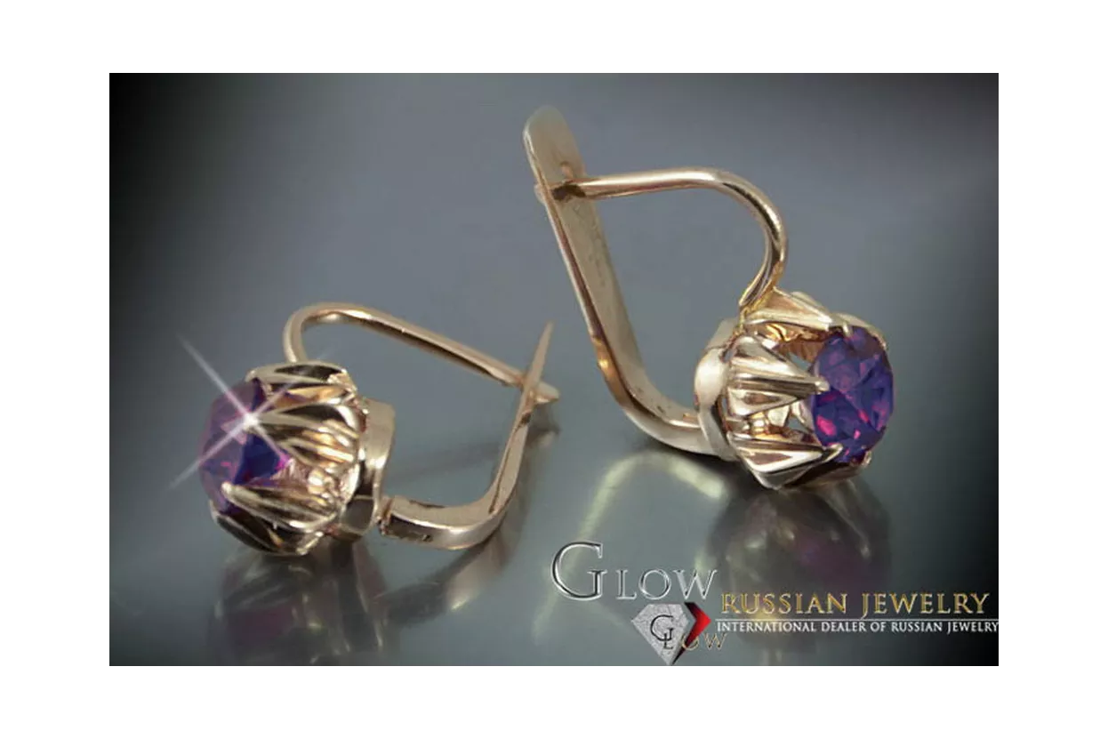 Vintage rose pink 14k 585 gold earrings vec081 alexandrite ruby emerald sapphire ...