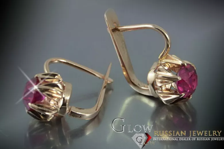 Vintage auskariniai iš 14k 585 rožinio aukso vec081 aleksandritas rubinas emeraldas safiras ...