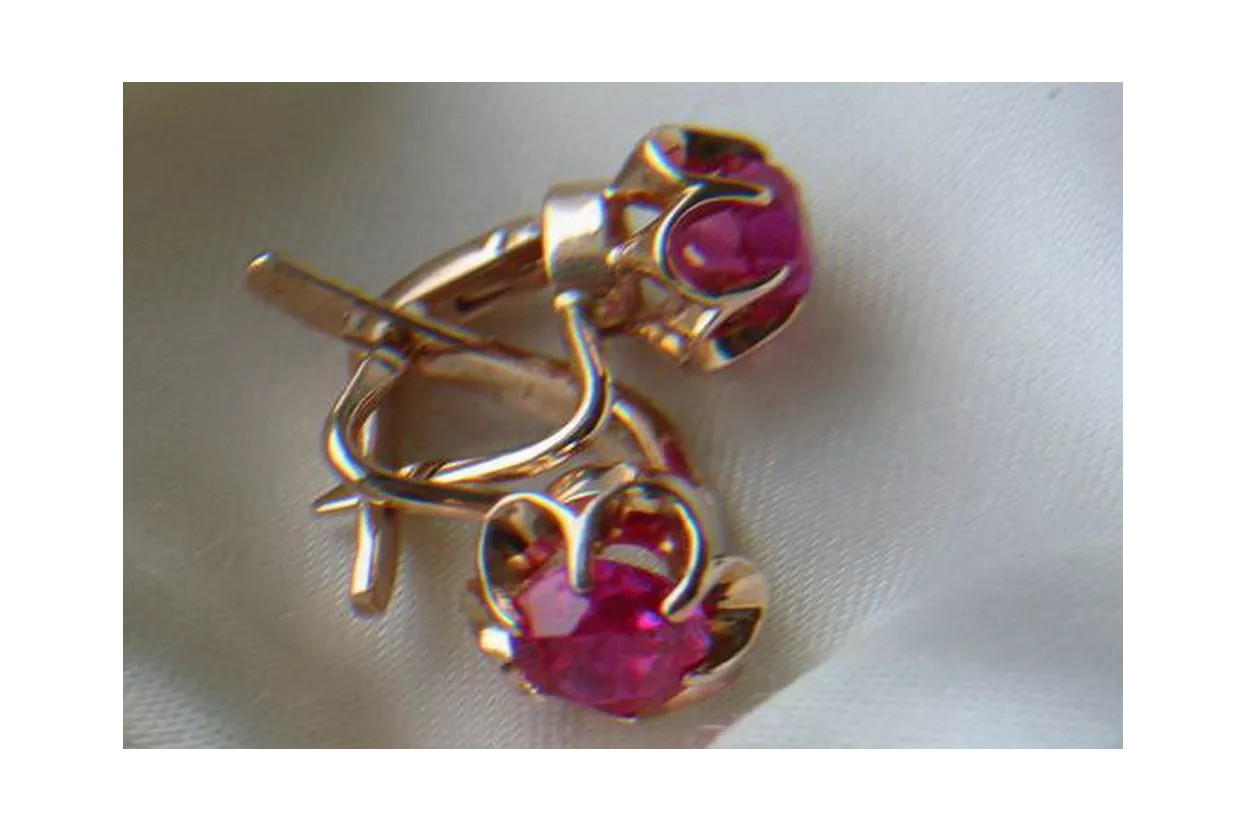 Boucles d’oreilles en or rose soviétique russe 14k 585 vec086 alexandrite rubis émeraude saphir ...
