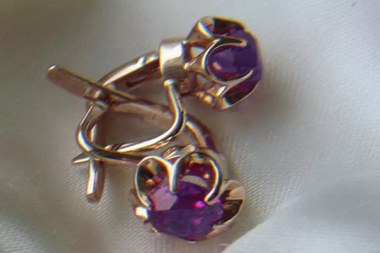 Vintage rose pink 14k 585 gold earrings vec086 alexandrite ruby emerald sapphire ...