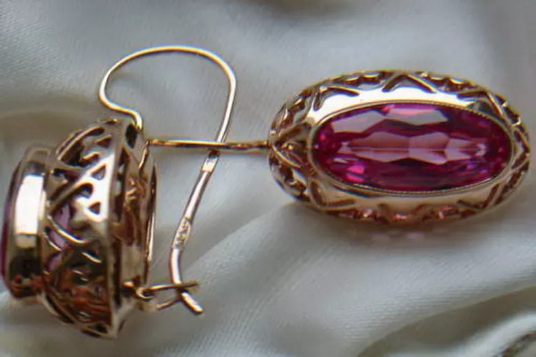 Vintage kolczyki z 14k 585 różowego złota vec088 aleksandryt rubin szmaragd szafir ...