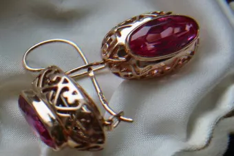 Vintage kolczyki z 14k 585 różowego złota vec088 aleksandryt rubin szmaragd szafir ...