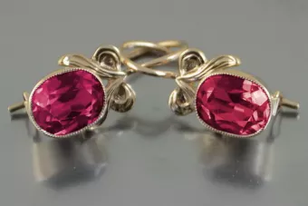 Vintažiniai auskarai iš 14k 585 rožinio aukso vec089 aleksandrito rubino smaragdo safyro...