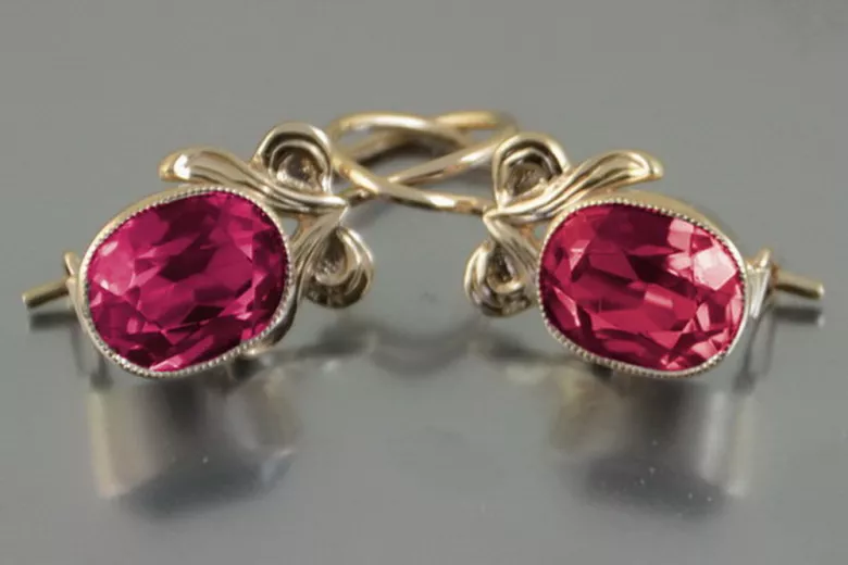 Russische Sowjetische Rose Pink 14k 585 Gold Ohrringe vec089 Alexandrit Rubin Smaragd Saphir ...