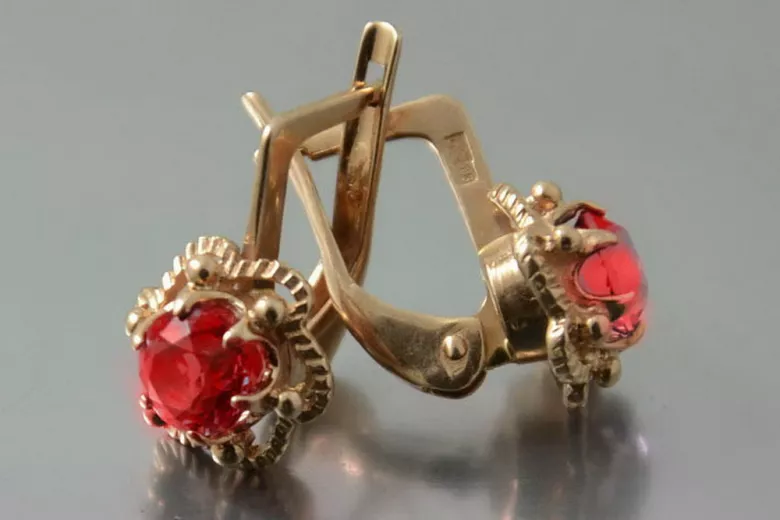 Ruso soviético rosa rosa 14k 585 pendientes de oro vec090 alejandrita rubí esmeralda zafiro ...
