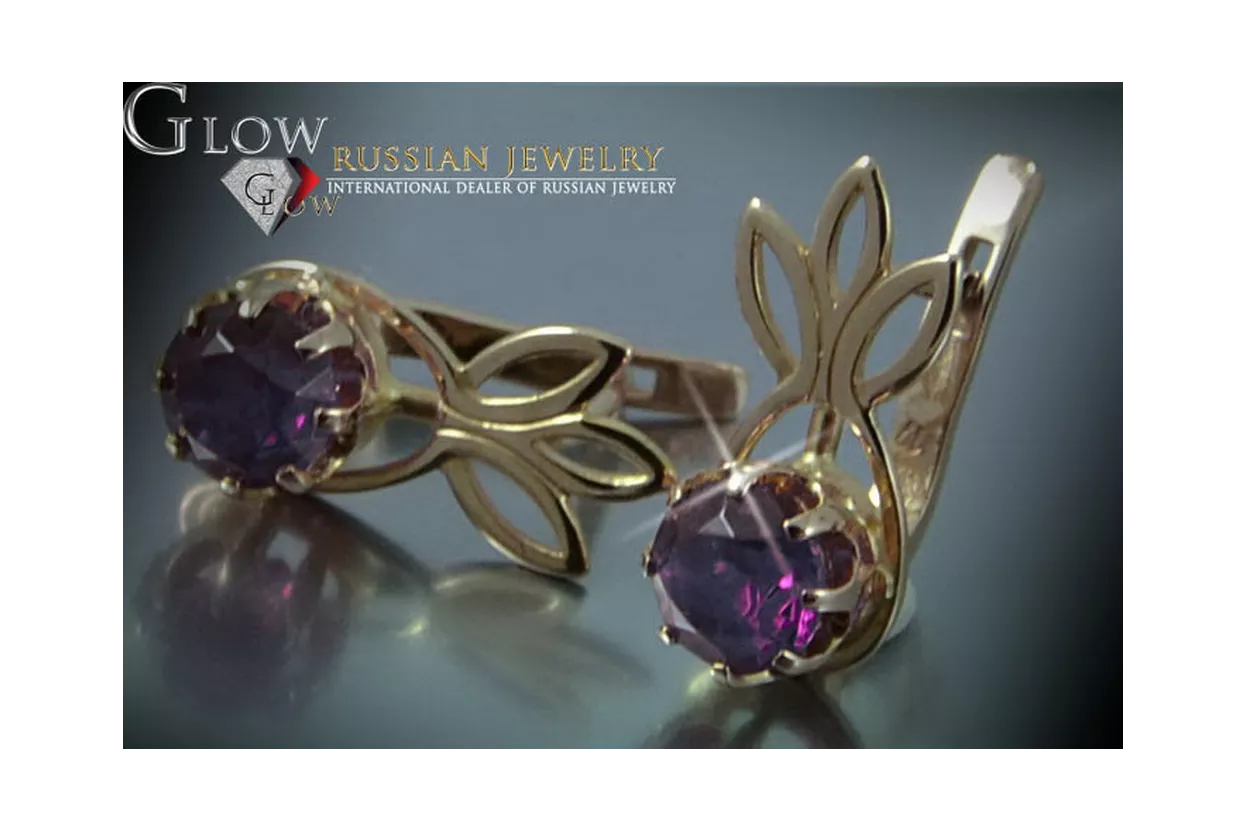 Boucles d’oreilles en or rose soviétique russe 14k 585 vec091 alexandrite rubis émeraude saphir ...