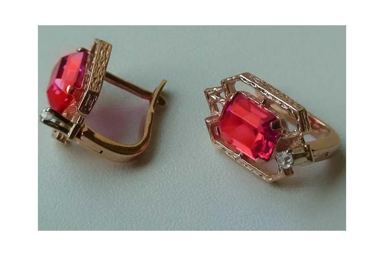 Boucles d’oreilles en or rose soviétique russe 14k 585 vec093 alexandrite rubis émeraude saphir ...
