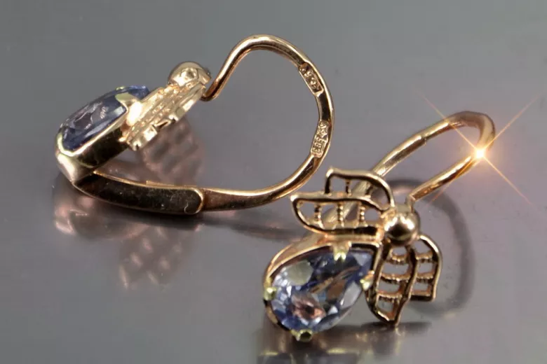 Ruso soviético rosa rosa 14k 585 pendientes de oro vec094 alejandrita rubí esmeralda zafiro ...