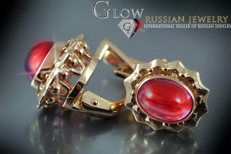 Русская советская розовая роза 14k 585 золото серьги vec096 александрит рубин изумруд сапфир ...