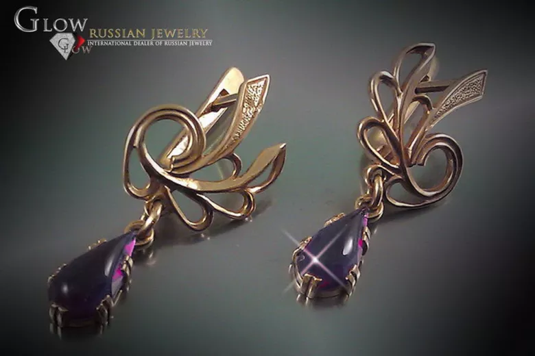 Ruso soviético rosa rosa 14k 585 pendientes de oro vec097 alejandrita rubí esmeralda zafiro ...
