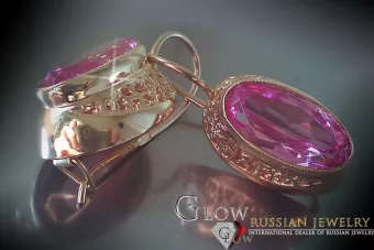 Російська радянська троянда рожева 14к 585 золоті сережки vec098 александрит рубіновий смарагдовий сапфір ...