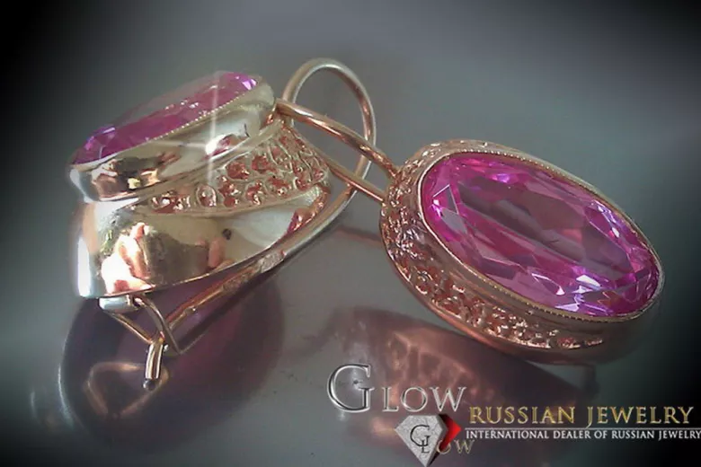 Boucles d’oreilles en or rose soviétique russe 14k 585 vec098 alexandrite rubis émeraude saphir ...