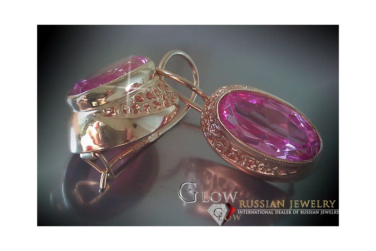 Ruso soviético rosa rosa 14k 585 pendientes de oro vec098 alejandrita rubí esmeralda zafiro ...