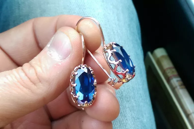 Βίντεζ σκουλαρίκια από 14k 585 ροζ χρυσό vec101 αλεξανδρίτη ρουμπίνι σμαράγδι σαφείρι ...