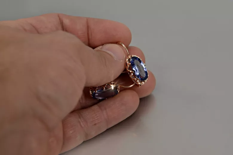 Russische Sowjetische Rose Pink 14k 585 Gold Ohrringe vec101 Alexandrit Rubin Smaragd Saphir ...