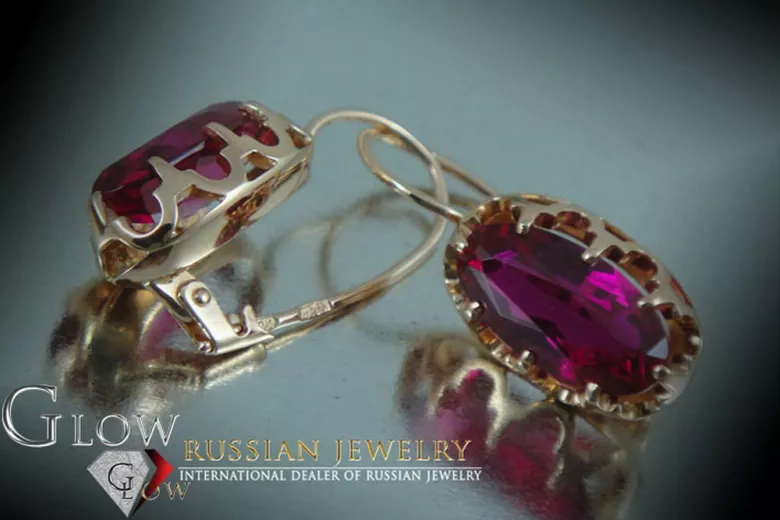 Russische Sowjetische Rose Pink 14k 585 Gold Ohrringe vec101 Alexandrit Rubin Smaragd Saphir ...