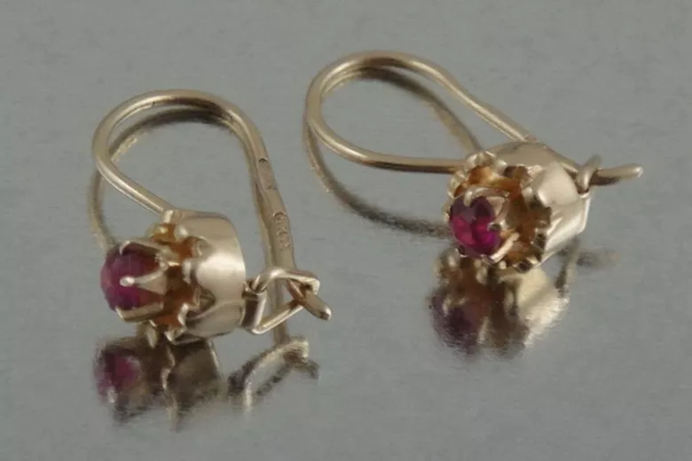 Boucles d’oreilles en or rose soviétique russe 14k 585 vec104 alexandrite rubis émeraude saphir ...