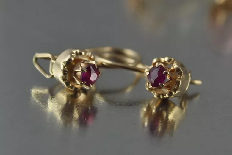 Vintage rose pink 14k 585 gold earrings vec104 alexandrite ruby emerald sapphire ...