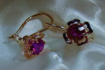Vintage rose pink 14k 585 gold earrings vec108 alexandrite ruby emerald sapphire ...