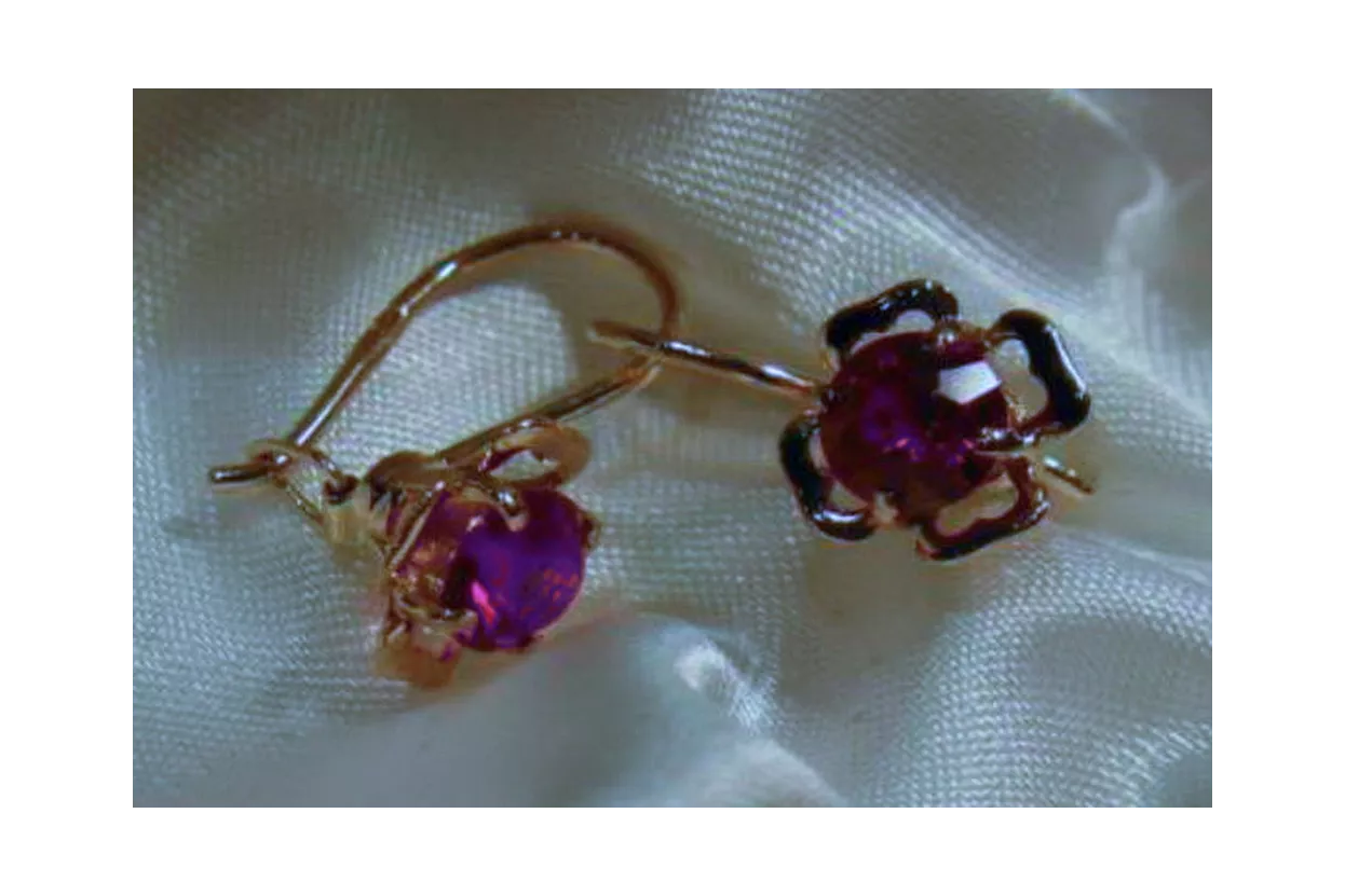 Vintage rose pink 14k 585 gold earrings vec108 alexandrite ruby emerald sapphire ...