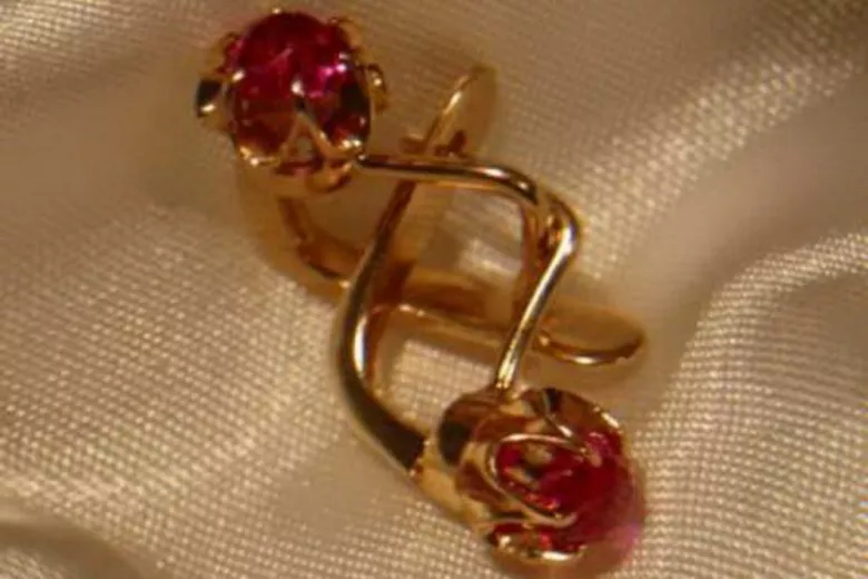 Vintage rose pink 14k 585 gold earrings vec110 alexandrite ruby emerald sapphire ...