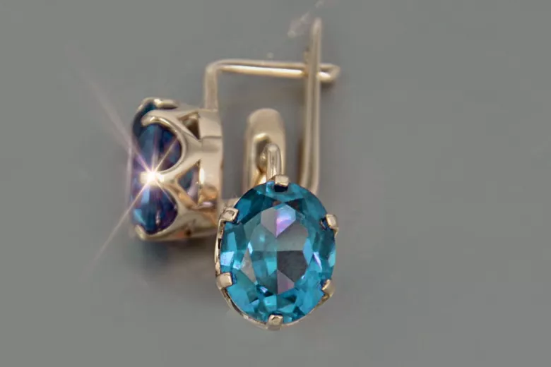 Vintage auskariai iš 14k 585 rožinio aukso vec111 aleksandritas rubinas emeraldas safiras ...