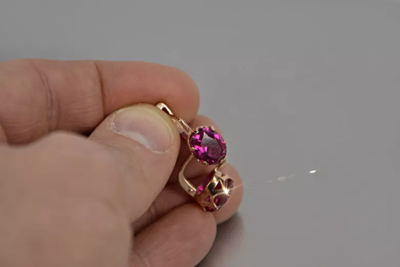 Vintage rose pink 14k 585 gold earrings vec111 alexandrite ruby emerald sapphire ...