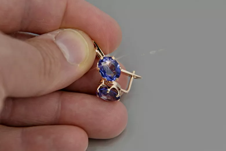 Руски съветски розово розово 14k 585 златни обеци vec111 александрит рубин изумруден сапфир ...